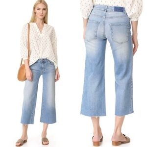 NILI LOTAN Juna High Rise Wide Leg Flare Jeans Beach Wash Crop Raw Hem size 26